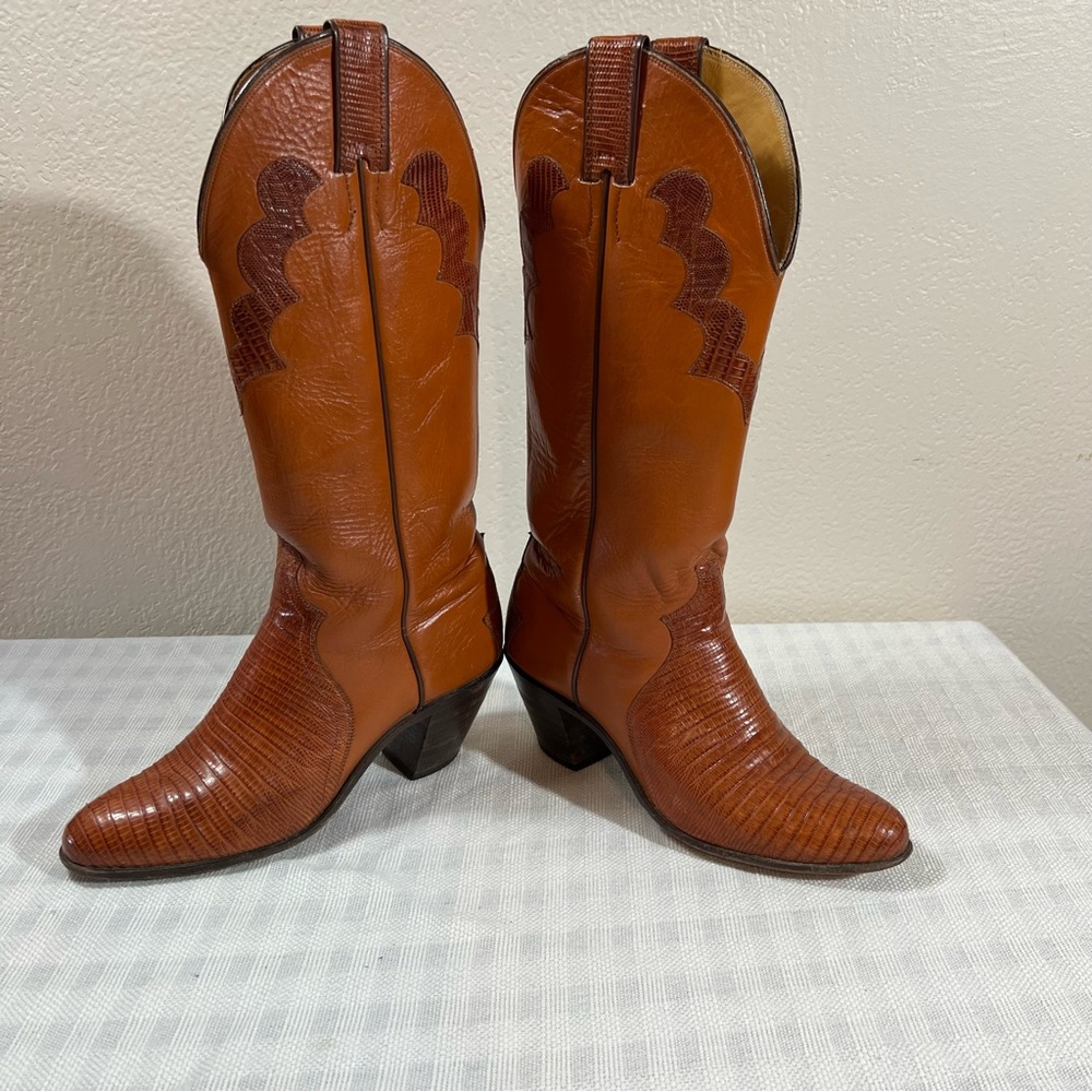 Exotic Lizard Leather Vintage Women’s Justin Boots Size 6.5 Burnt Orange 4429